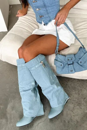 Luna™ - Blue denim knee high boots