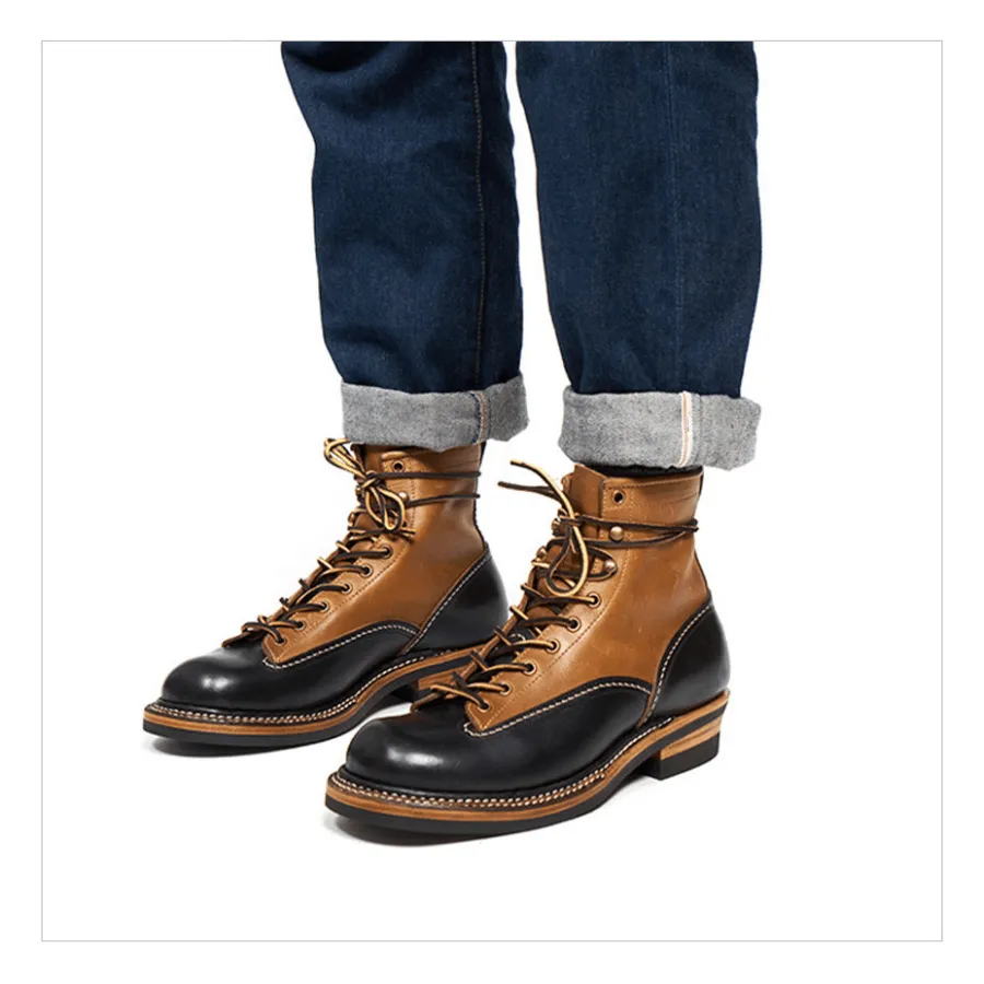 Men's Two Tone Lace-to-Toe Boots, Horween Leather