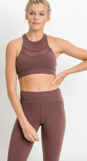 MESH PANEL RACER BACK WITH ZIPPER BACK SPORTS BRA -(Final Sale)