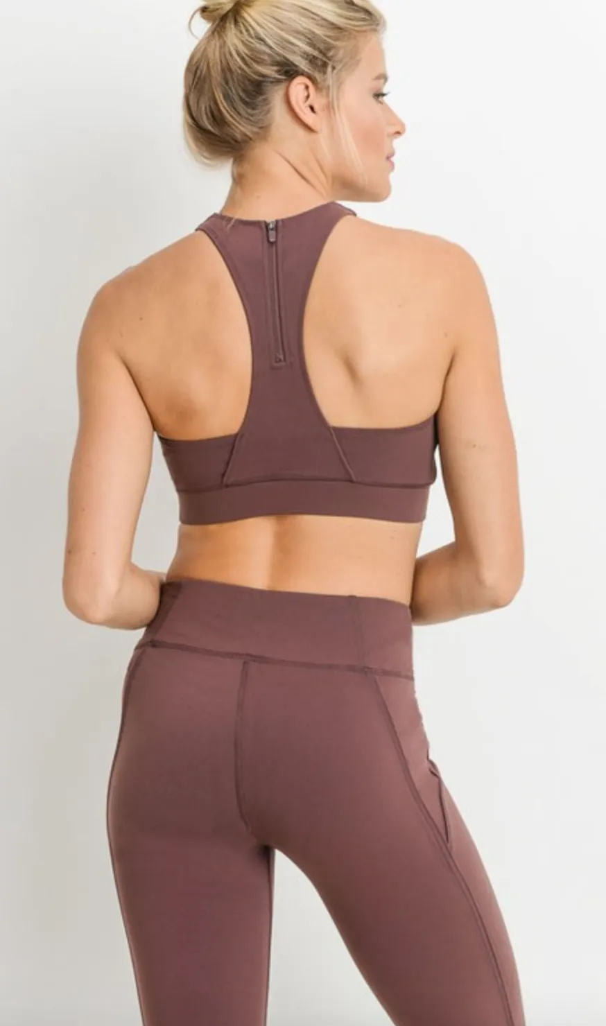 MESH PANEL RACER BACK WITH ZIPPER BACK SPORTS BRA -(Final Sale)