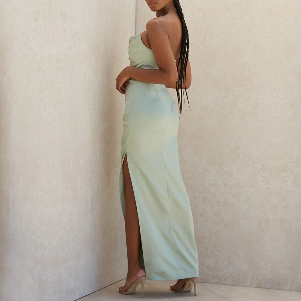 Michelle - Green Strapless Satin Maxi Dress
