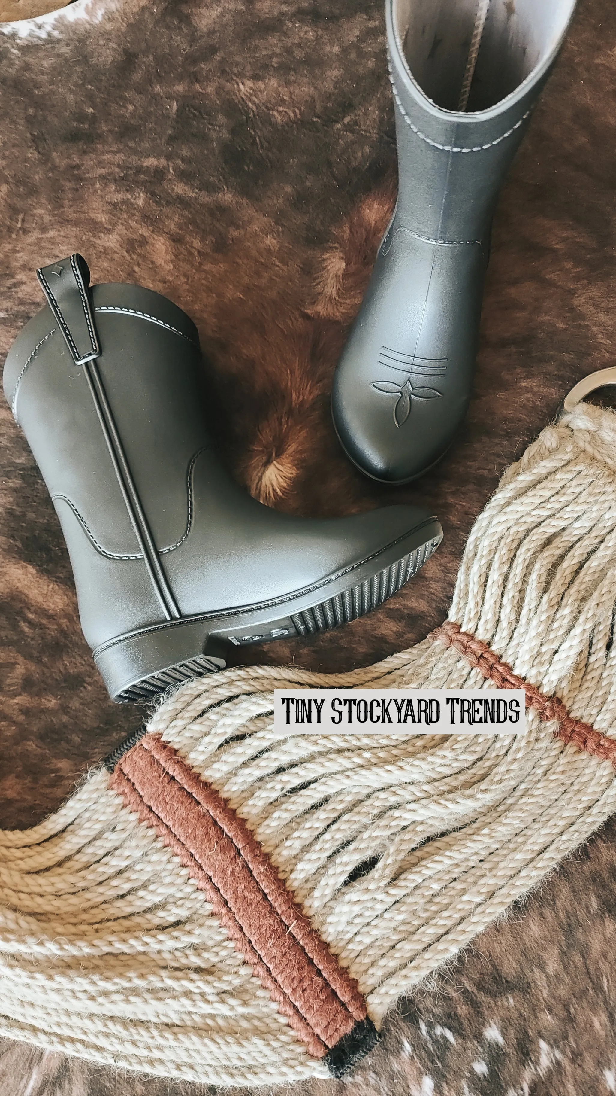 Midnight Black Kid's All Weather Rubber Cowboy Boots