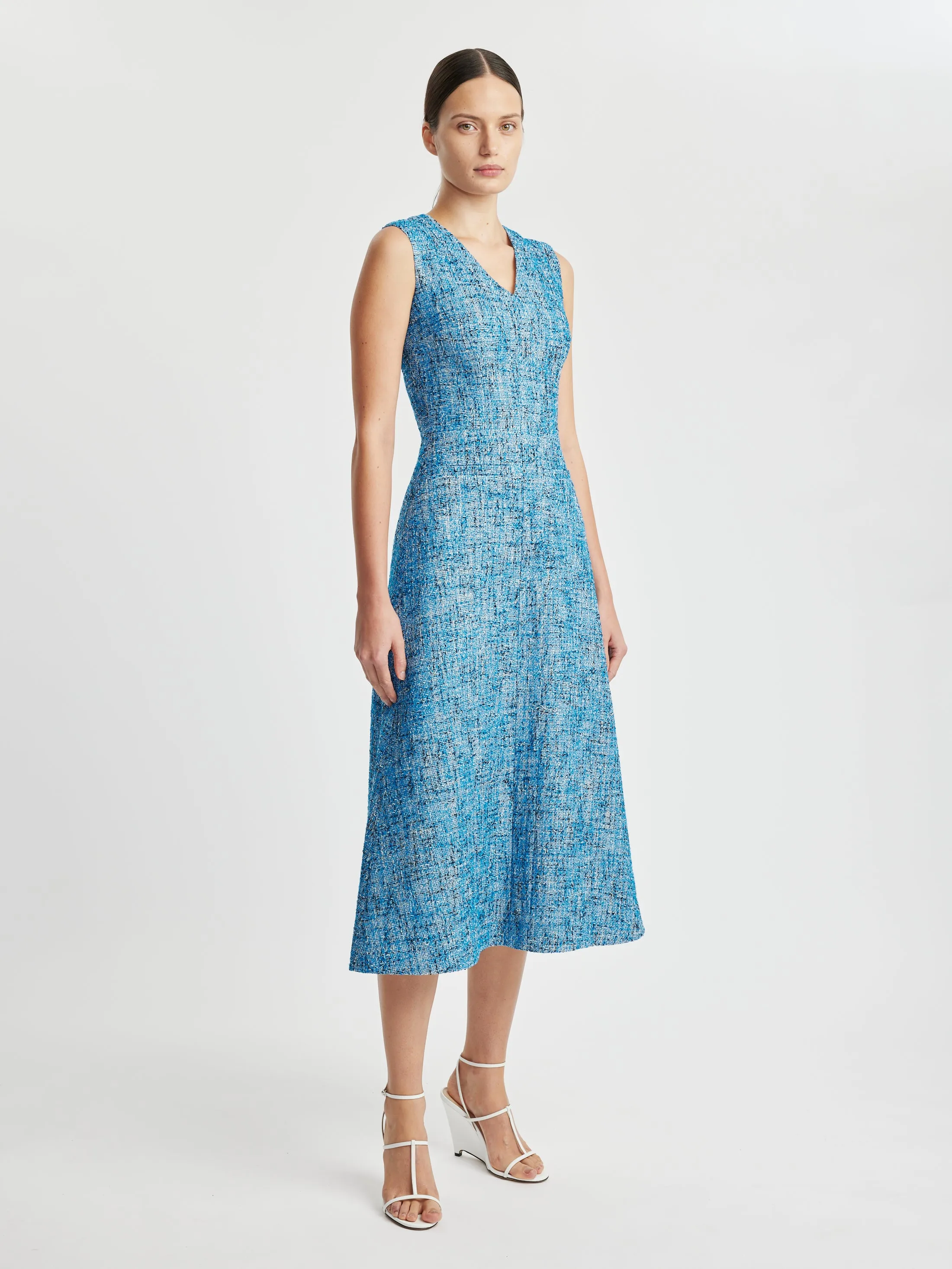Mio Dress In Blue Cotton Tweed