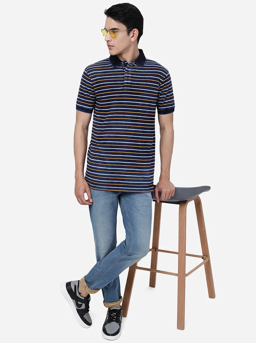 Multicolor Striped Slim Fit Polo T-Shirt | JadeBlue