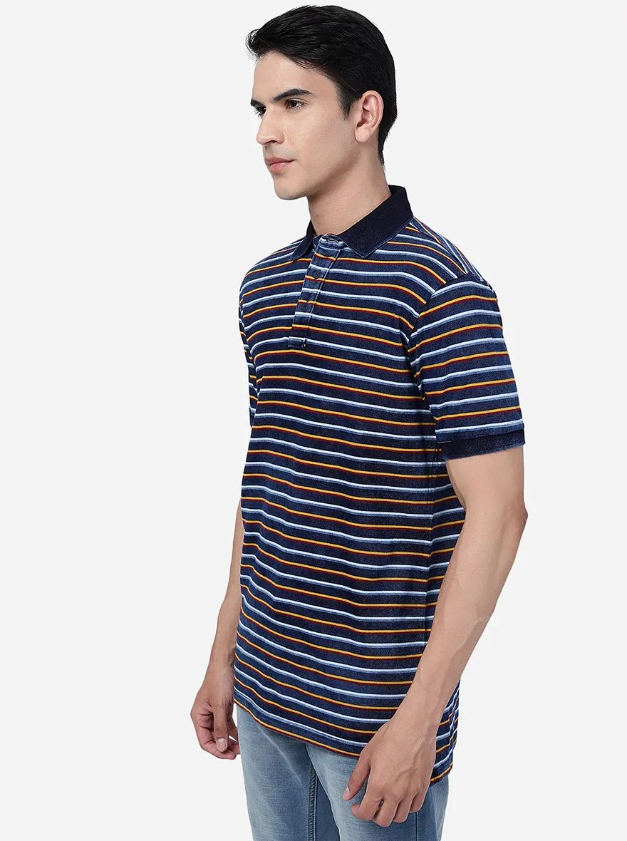 Multicolor Striped Slim Fit Polo T-Shirt | JadeBlue
