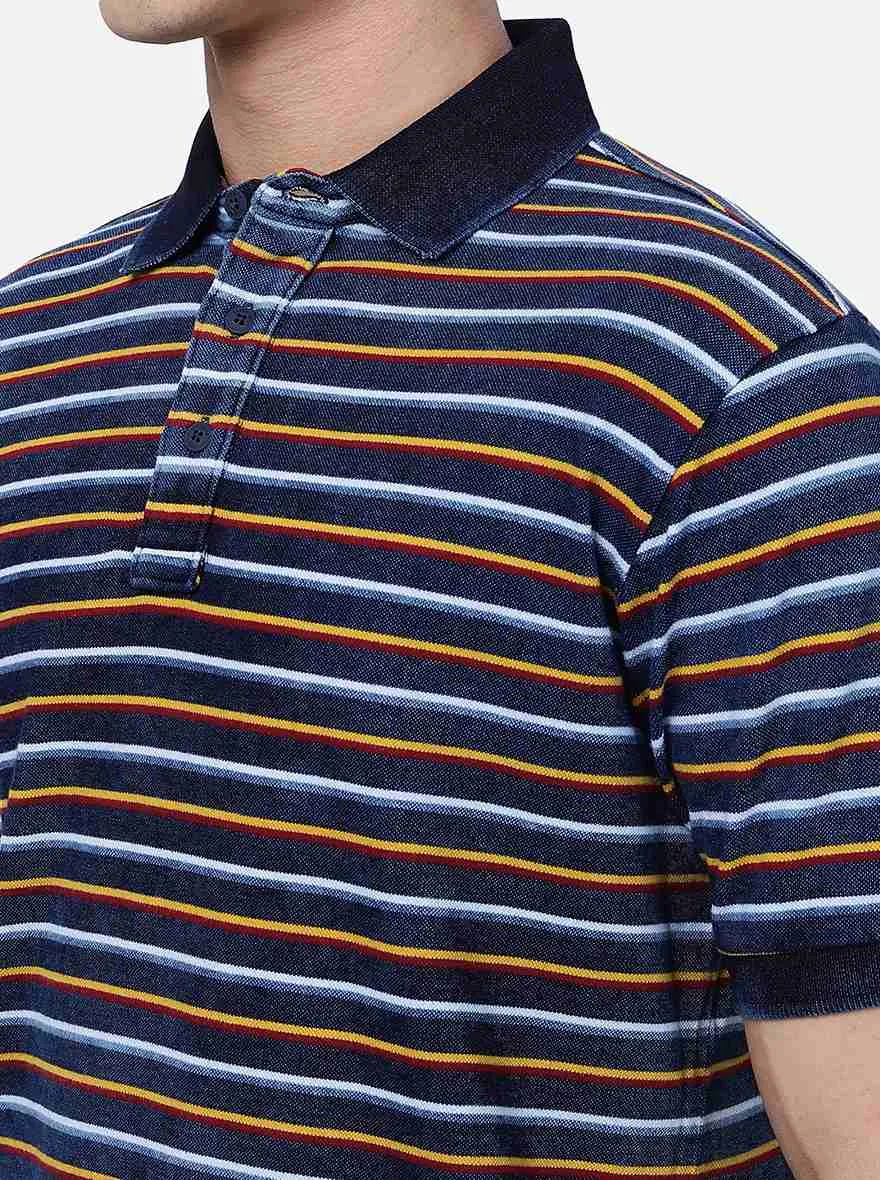 Multicolor Striped Slim Fit Polo T-Shirt | JadeBlue
