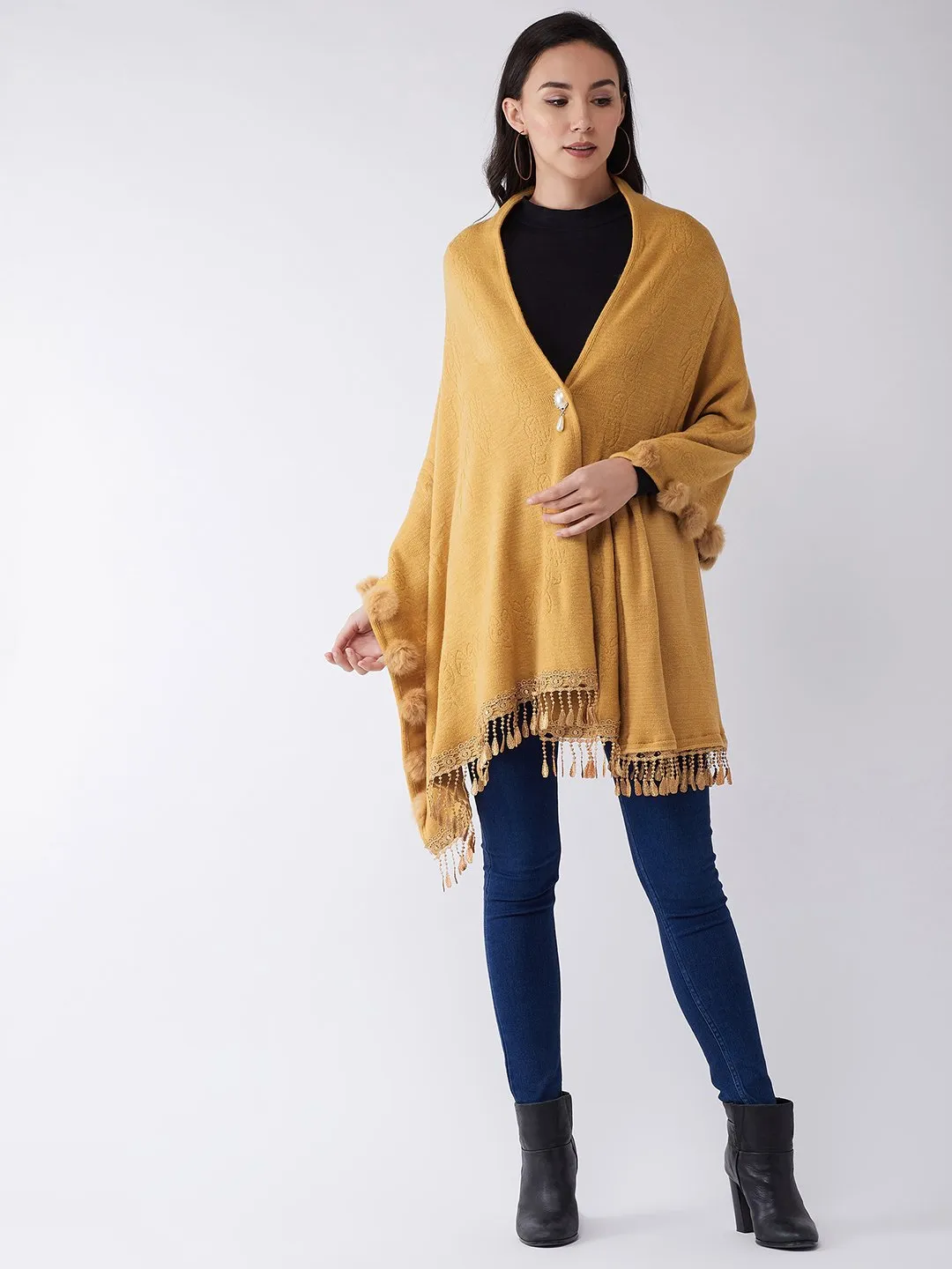 Mustard Faux Fur Cape