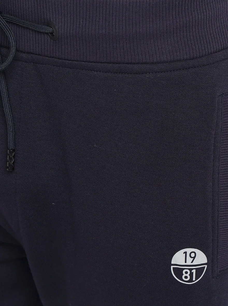 Navy Blue Solid Regular Fit Track Pants | JadeBlue
