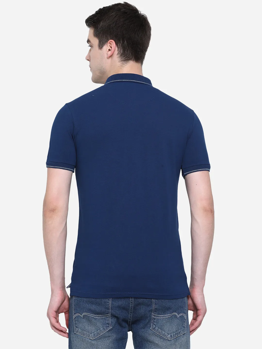 Navy Blue Solid Slim Fit Polo T-Shirt | JadeBlue