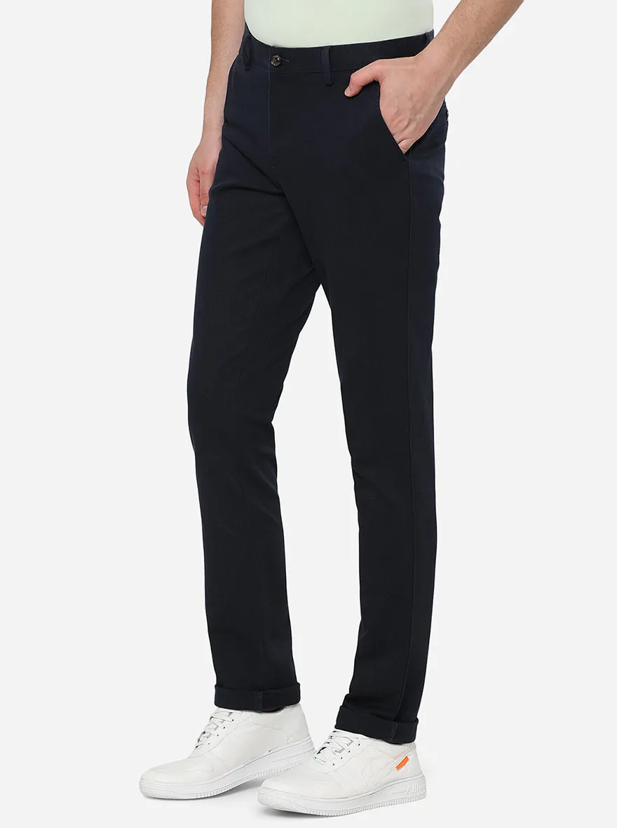 Navy Blue Solid Uno Fit Casual Trouser | JadeBlue