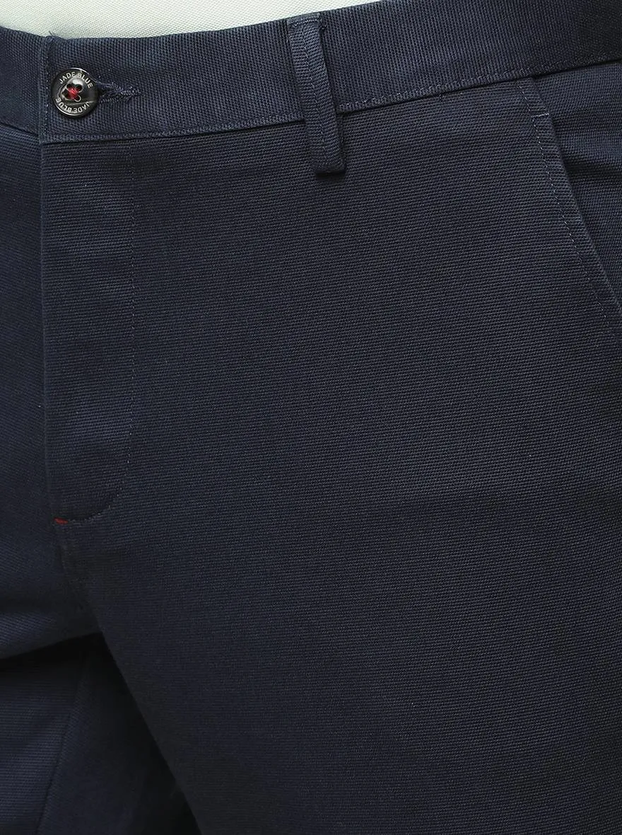 Navy Blue Solid Uno Fit Casual Trouser | JadeBlue