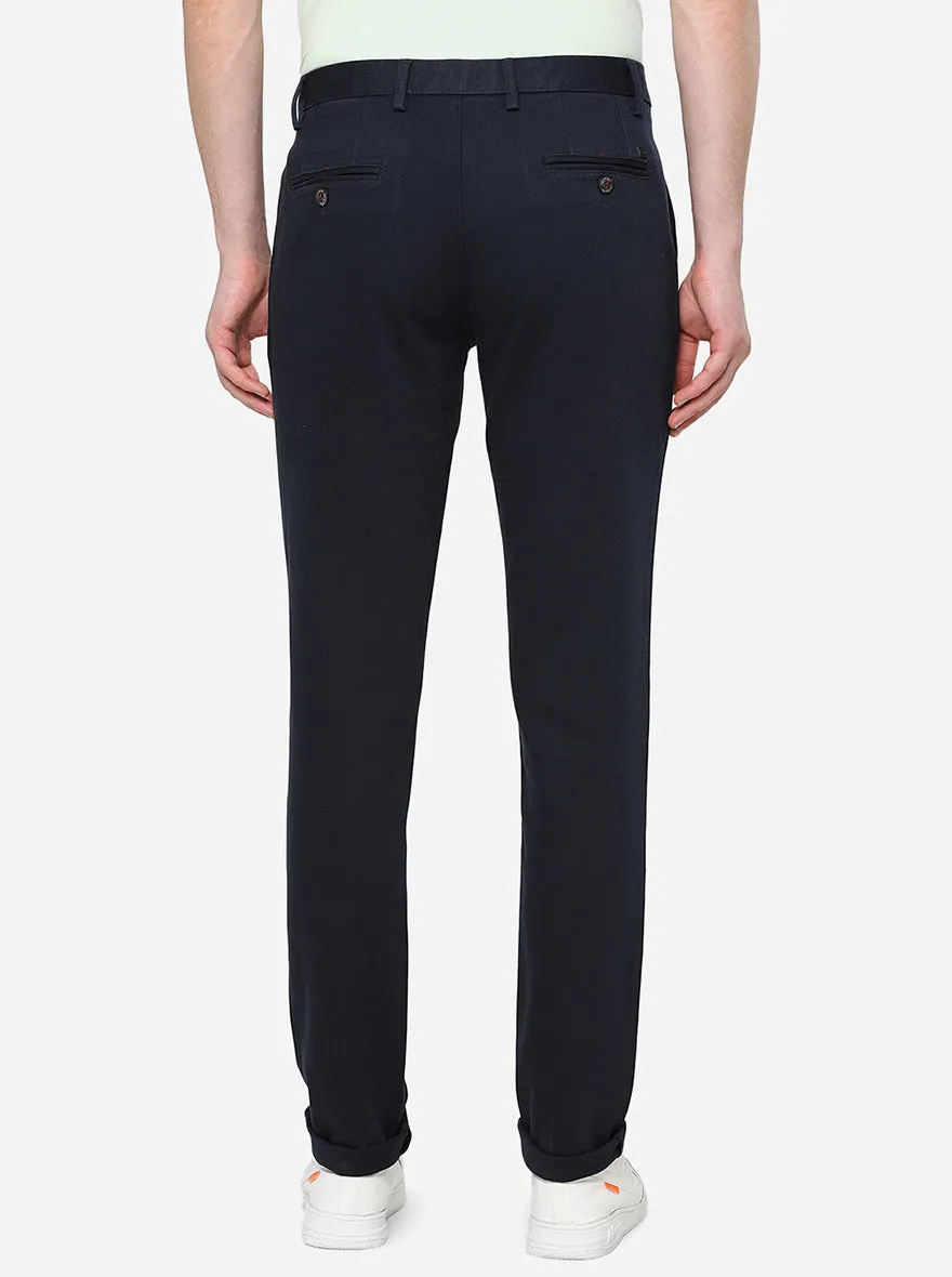 Navy Blue Solid Uno Fit Casual Trouser | JadeBlue