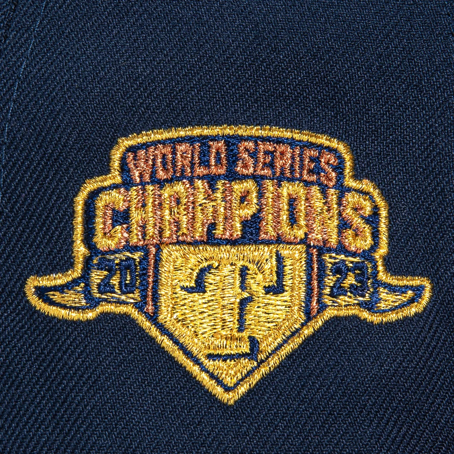 New Era 59Fifty Texas Rangers 2023 World Series Patch Hat - Navy, Red, Metallic Gold