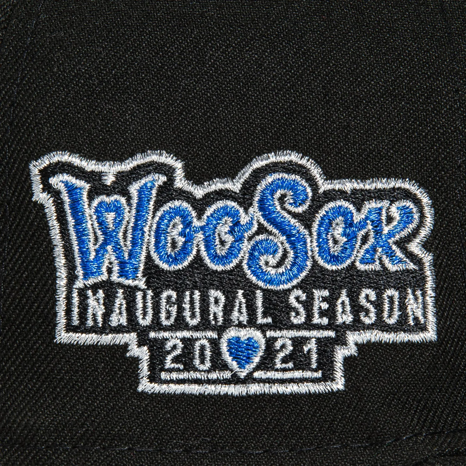 New Era 59Fifty Worcester Woo Sox Inaugural Season Patch Hat - Black, Royal, Metallic Silver