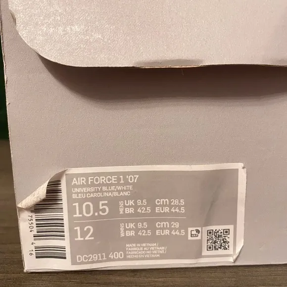 Nike Air Force 1 Low ‘07 ‘University Blue’ size 10.5