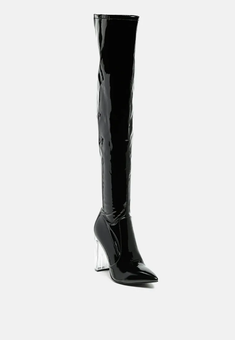 Noire Thigh High Long Boots In Patent Pu By Ruw