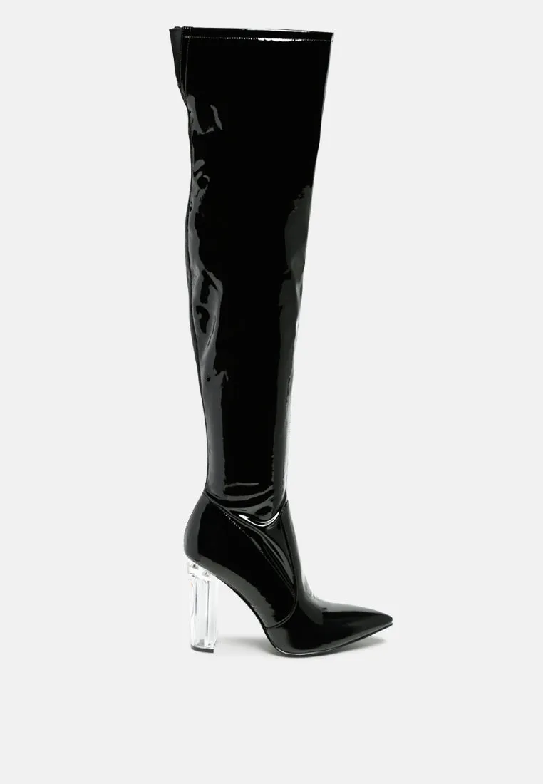 Noire Thigh High Long Boots In Patent Pu By Ruw