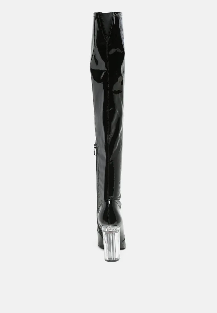 Noire Thigh High Long Boots In Patent Pu By Ruw