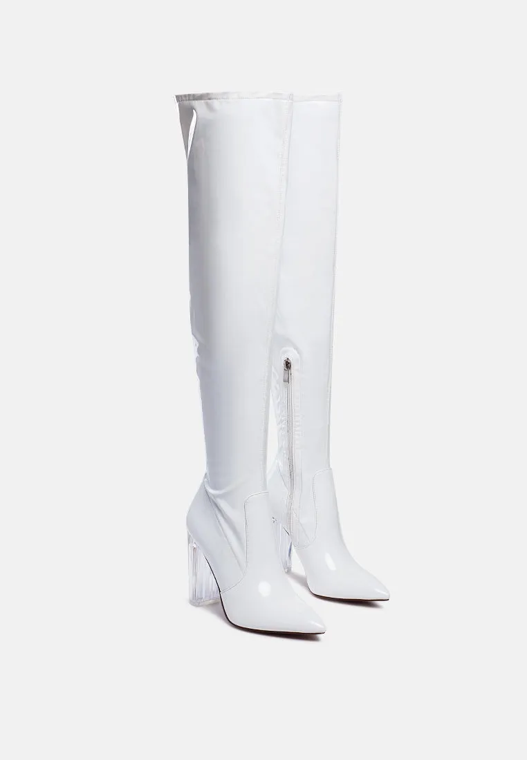 Noire Thigh High Long Boots In Patent Pu By Ruw