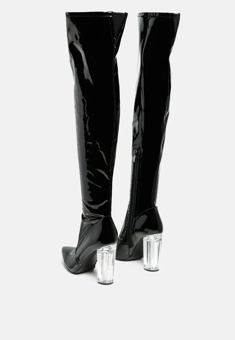 Noire Thigh High Long Boots In Patent Pu By Ruw