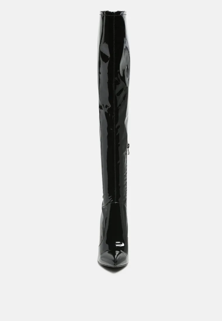 Noire Thigh High Long Boots In Patent Pu By Ruw