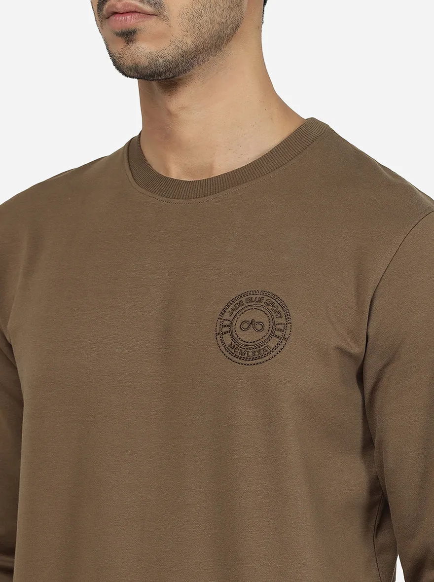 Olive Brown Solid Regular Fit Winter T-Shirt | JadeBlue