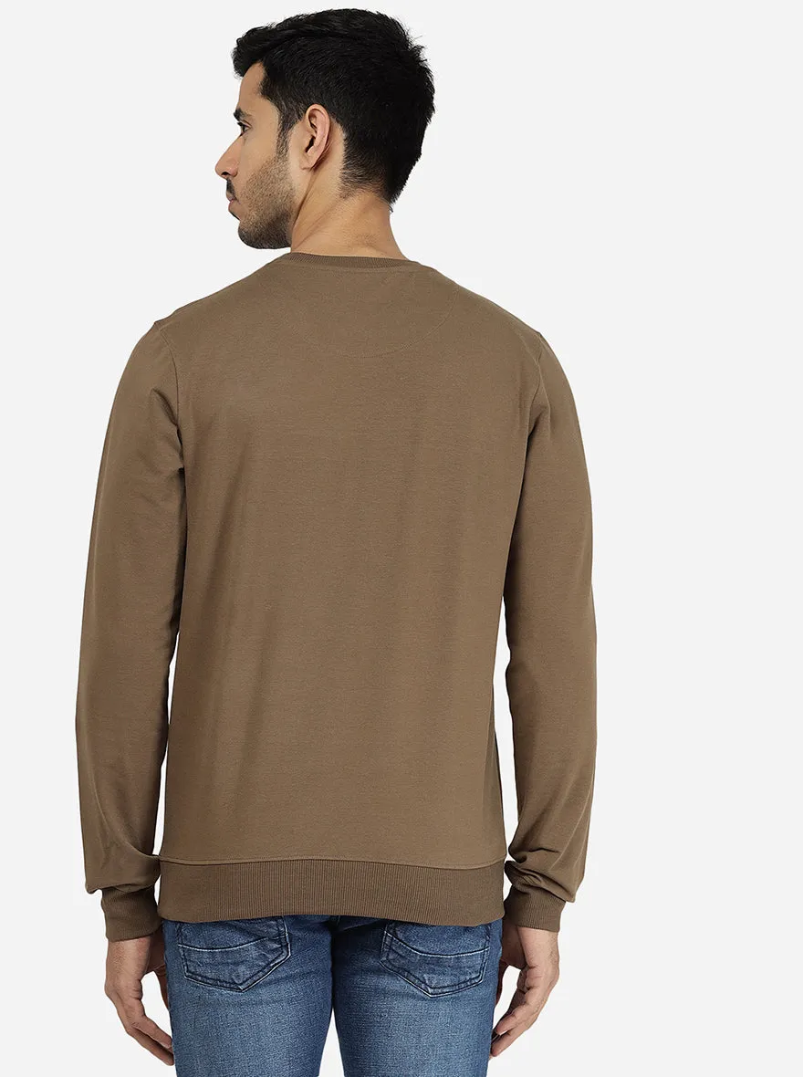 Olive Brown Solid Regular Fit Winter T-Shirt | JadeBlue