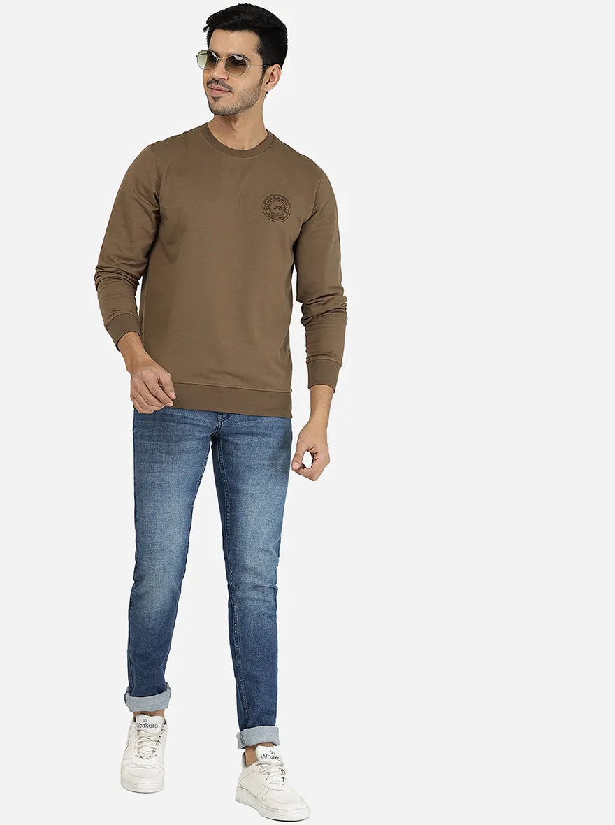 Olive Brown Solid Regular Fit Winter T-Shirt | JadeBlue