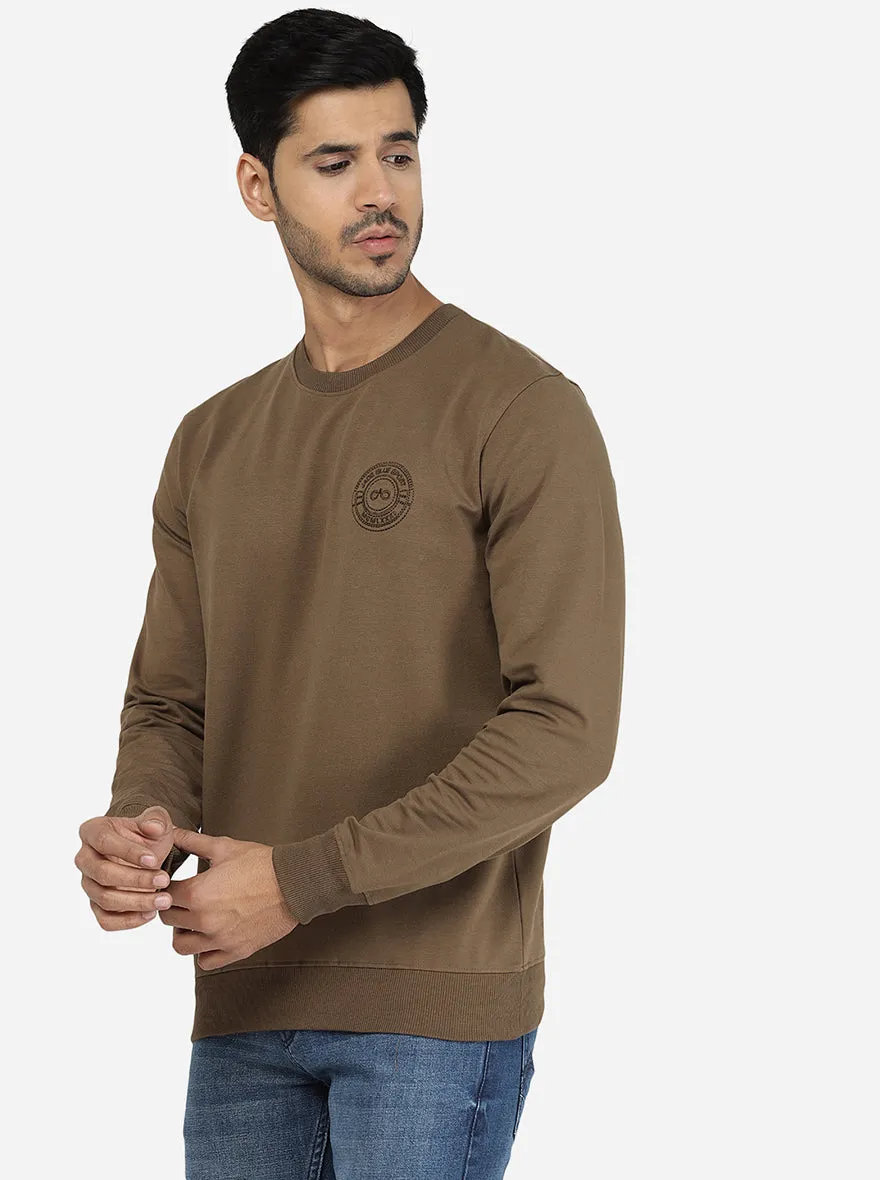 Olive Brown Solid Regular Fit Winter T-Shirt | JadeBlue