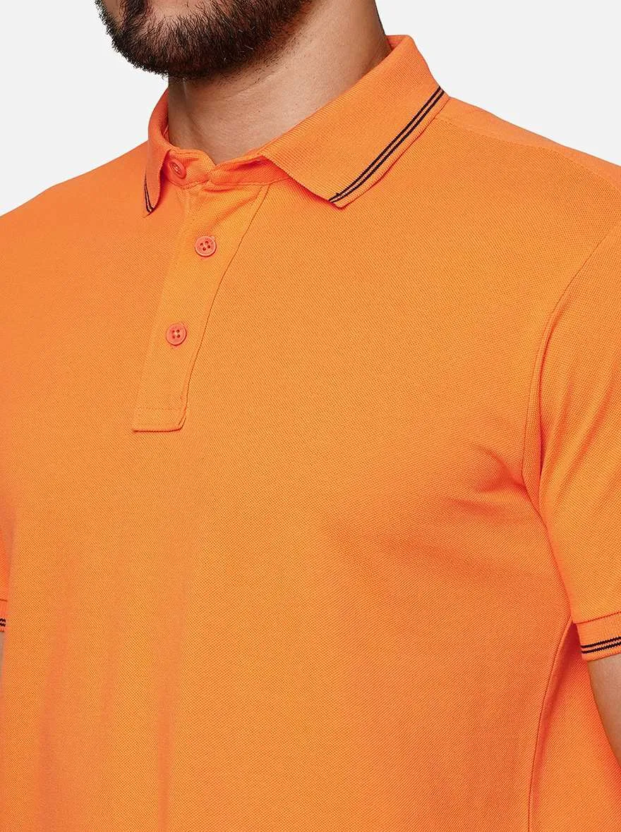 Orange Solid Slim Fit Polo T-Shirt | JadeBlue