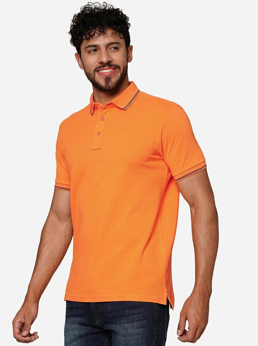 Orange Solid Slim Fit Polo T-Shirt | JadeBlue