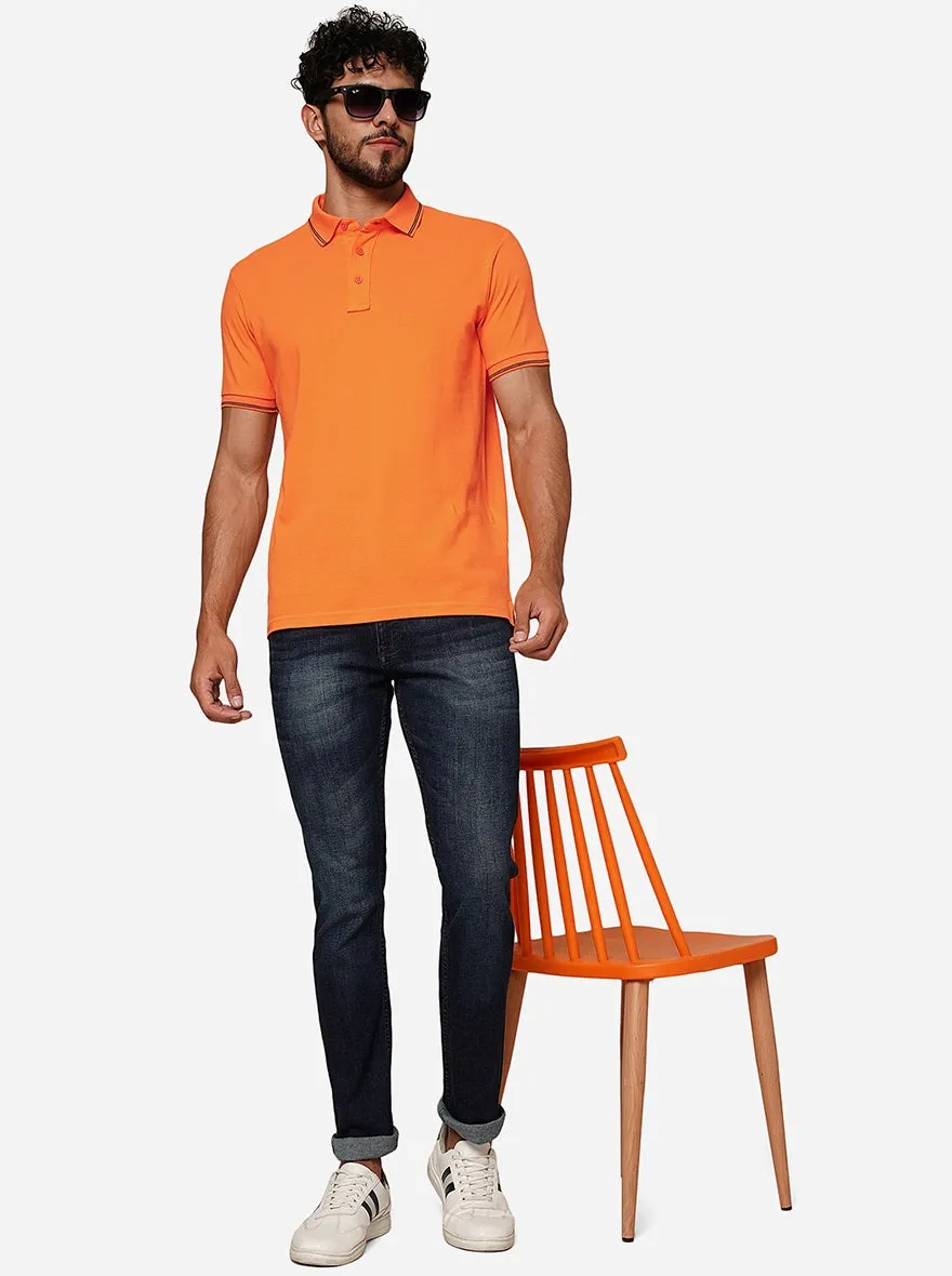 Orange Solid Slim Fit Polo T-Shirt | JadeBlue
