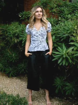 Organic Cotton Black Cropped Wide Leg Trouser
