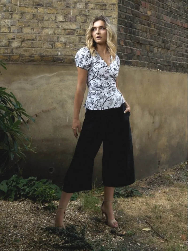 Organic Cotton Black Cropped Wide Leg Trouser