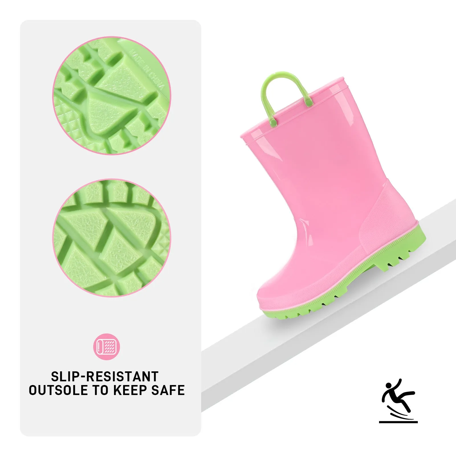 Pink and yellow Kids Contrast Yellow Rain Boots