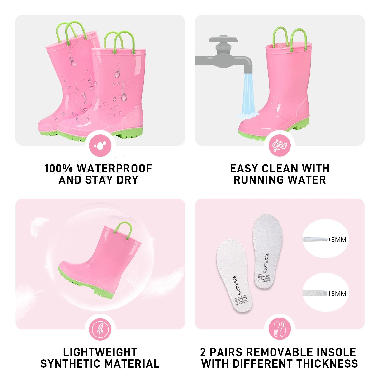 Pink and yellow Kids Contrast Yellow Rain Boots