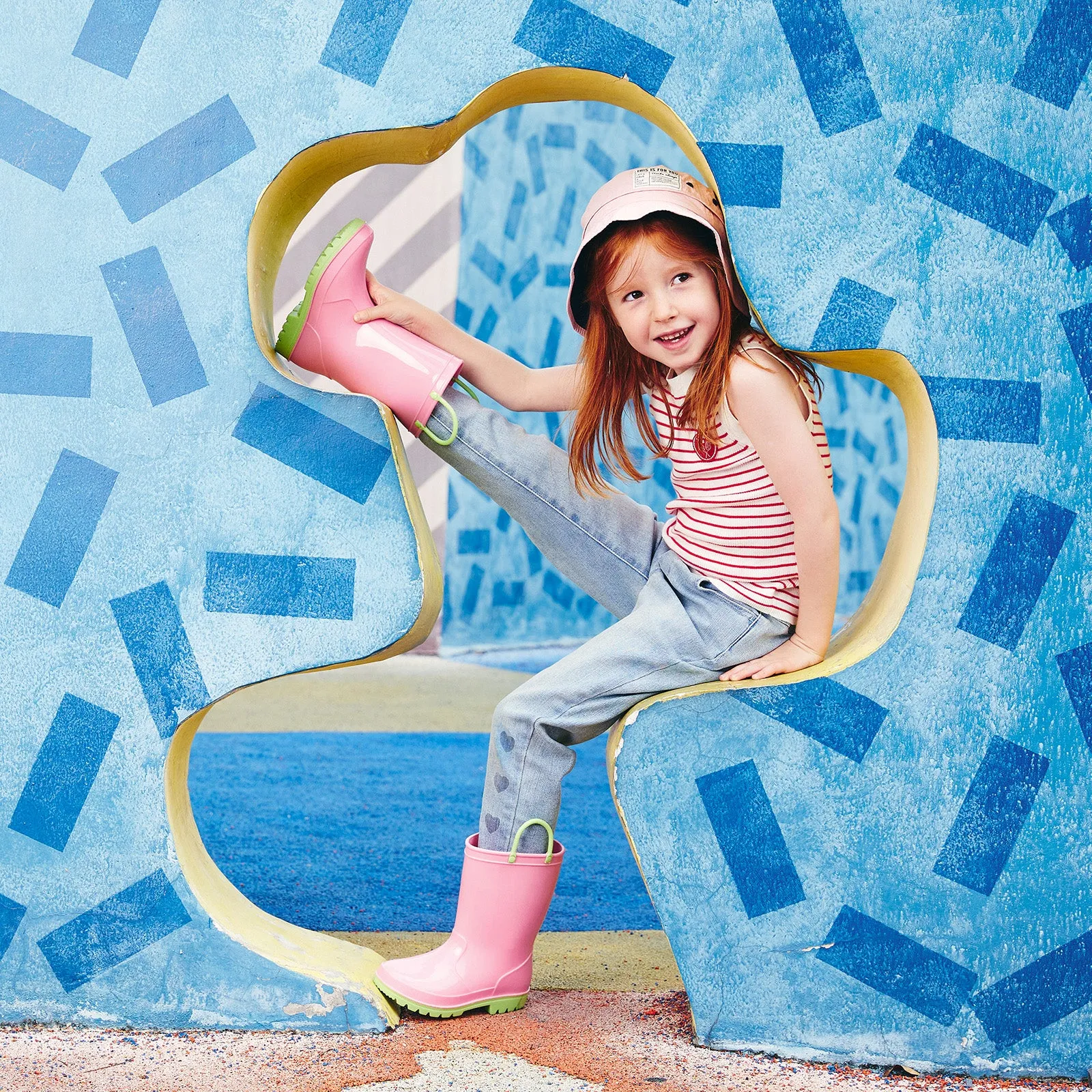 Pink and yellow Kids Contrast Yellow Rain Boots