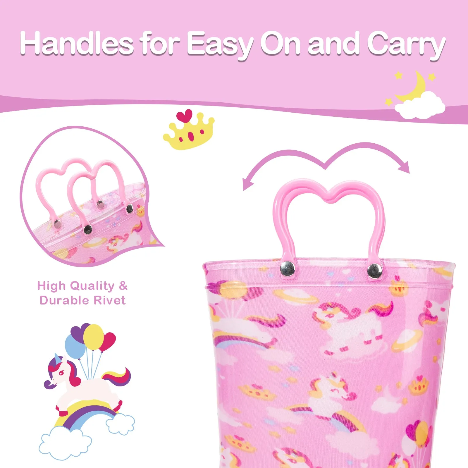 Pink Cloud Unicorn Light Up Kids Rain Boots