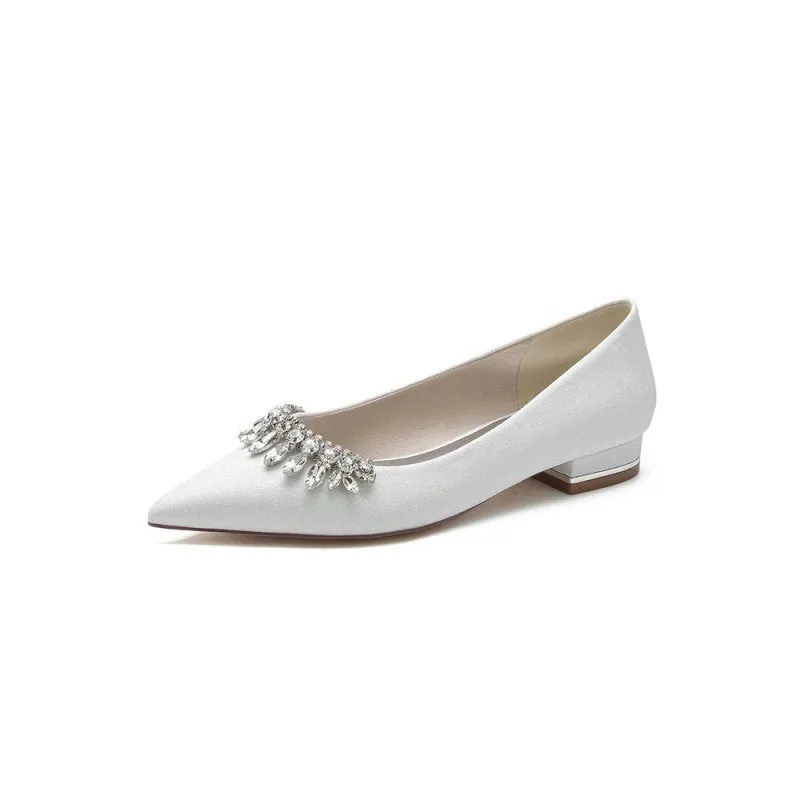Pointed Toe Glitter Low Heels With Rhinestone