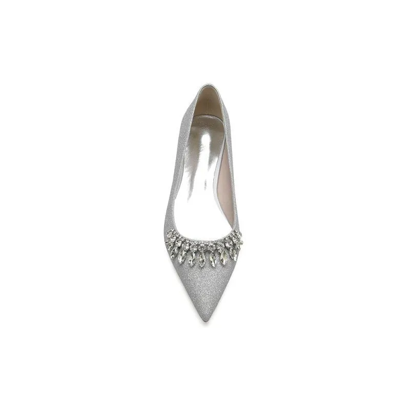 Pointed Toe Glitter Low Heels With Rhinestone