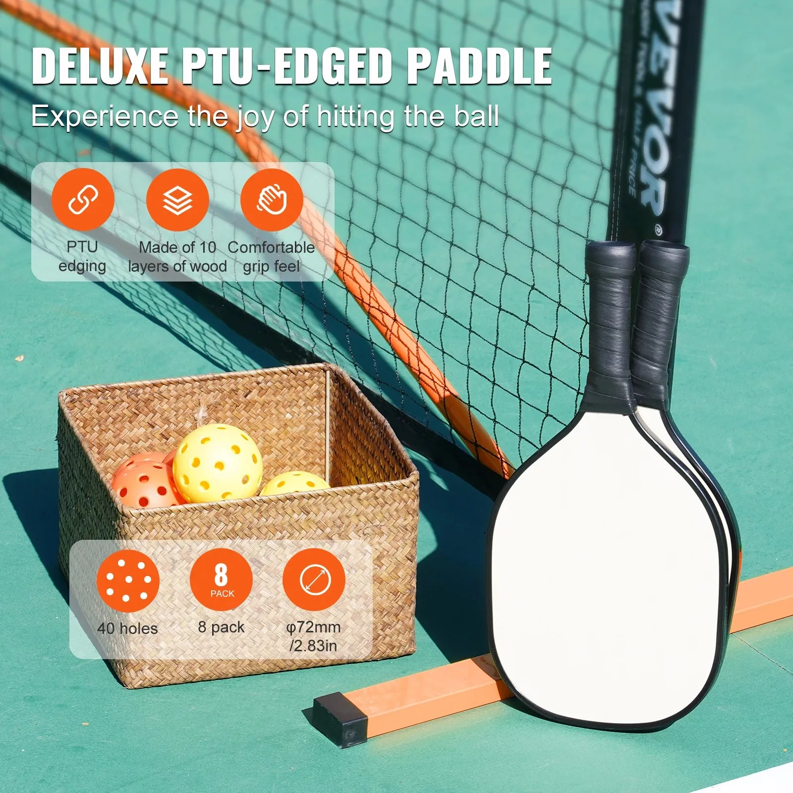 Portable Pickleball with Set Bag Balls Paddles