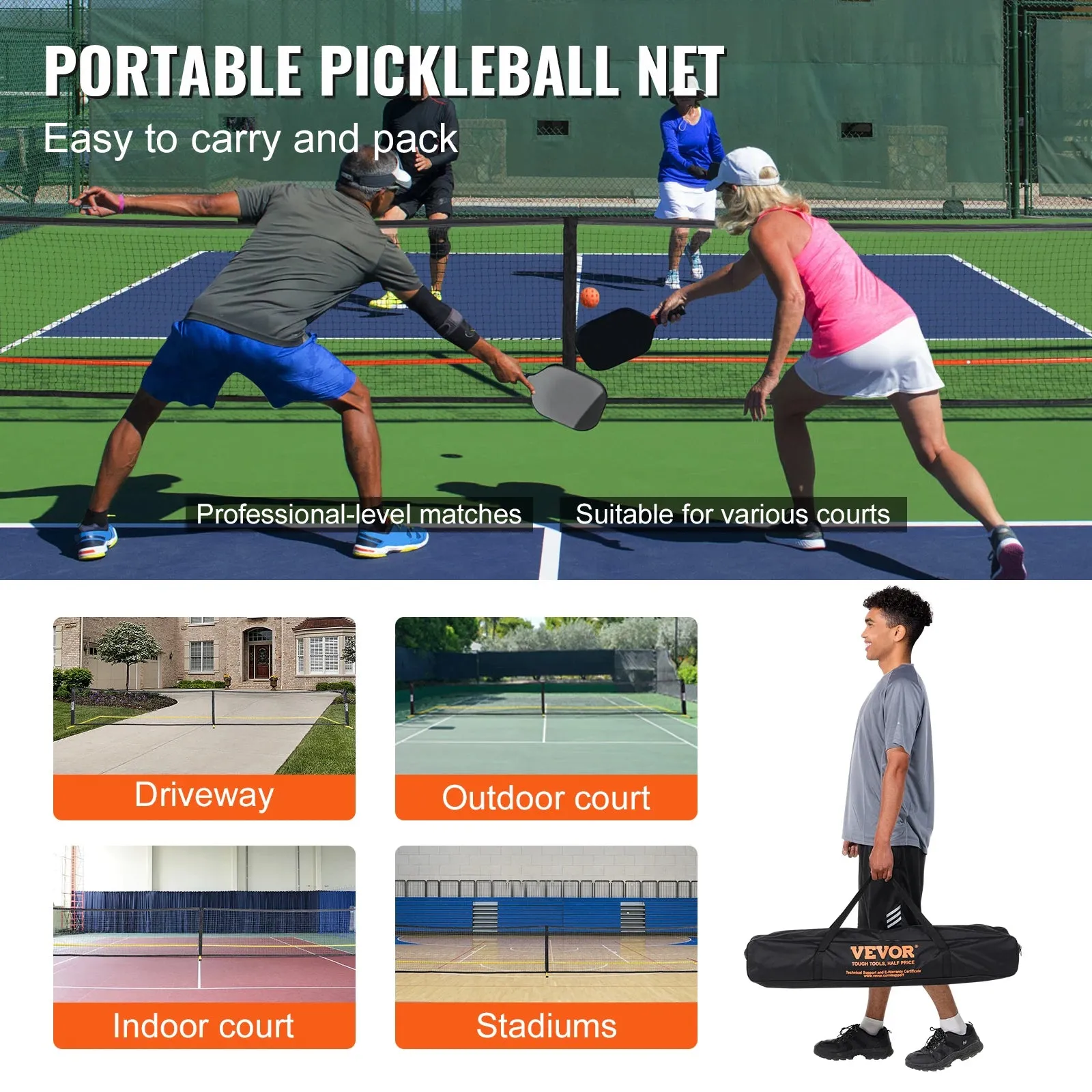 Portable Pickleball with Set Bag Balls Paddles