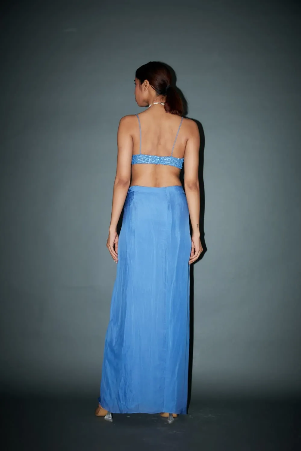 Powder Blue Chiffon Knotted Skirt Set