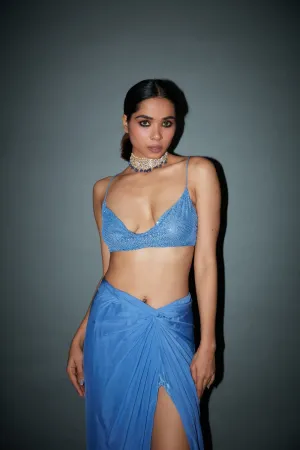 Powder Blue Chiffon Knotted Skirt Set