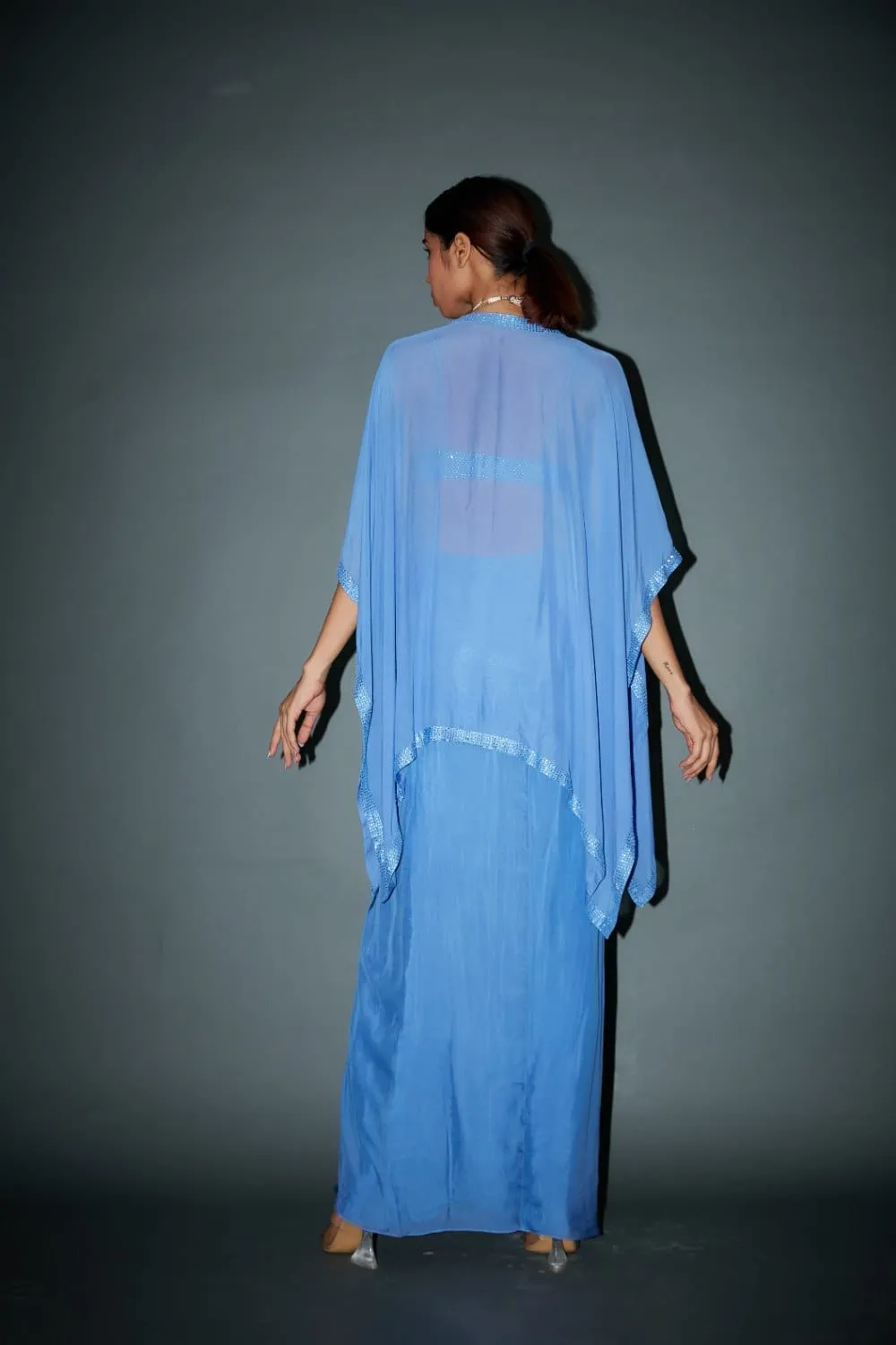 Powder Blue Chiffon Knotted Skirt Set