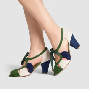 PRE-ORDER Cora Vintage Sandals (Green/Navy Suede)