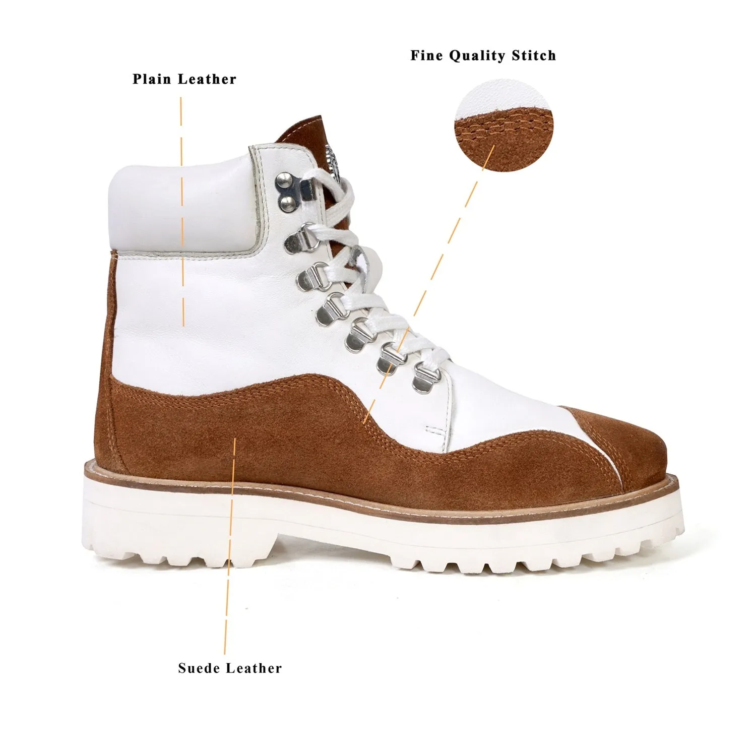 Premium Wavy Cut Suede & Leather Lightweight Chunky Boots