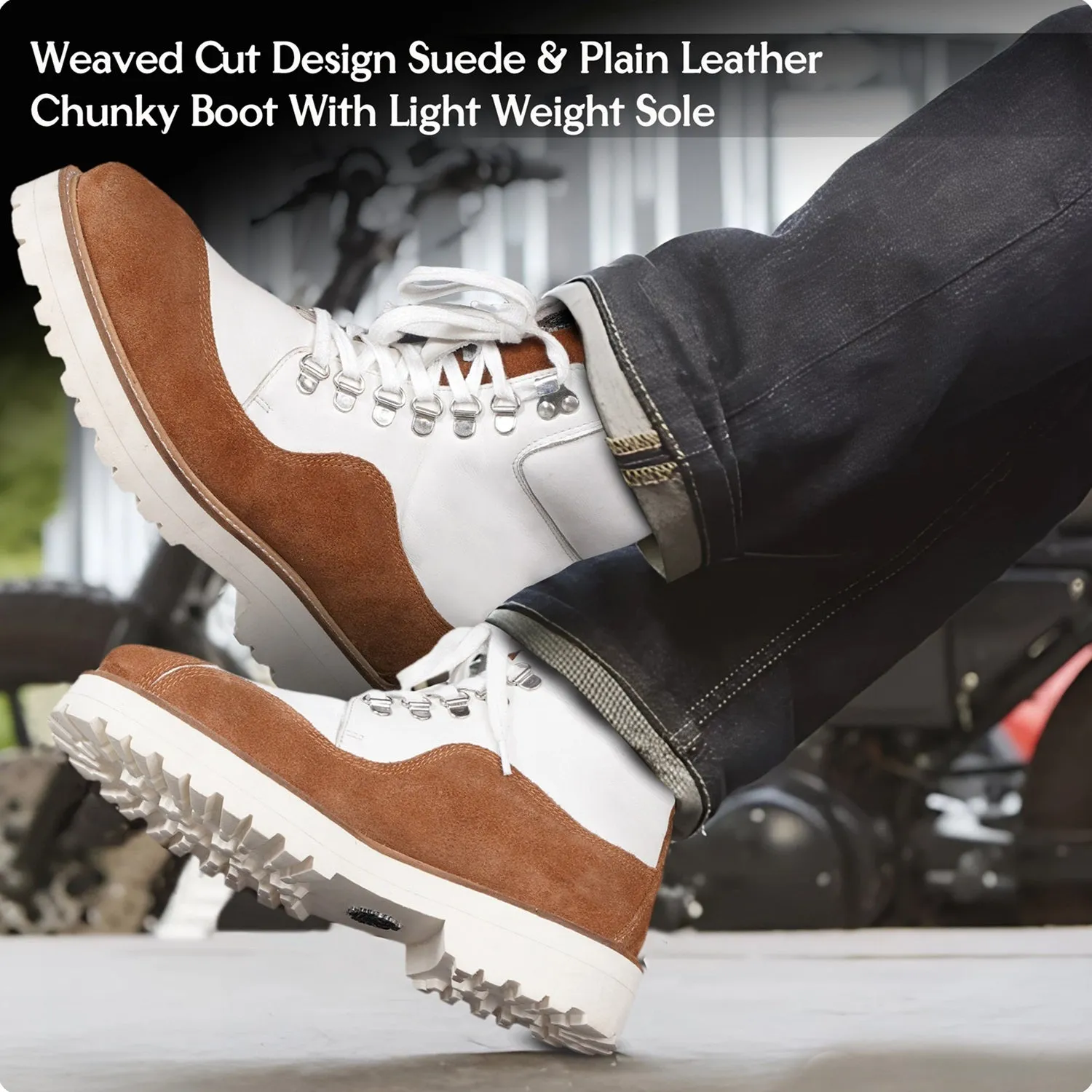 Premium Wavy Cut Suede & Leather Lightweight Chunky Boots