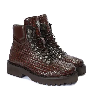 Premium Weaved Pattern Leather Lightweight Chunky Boots
