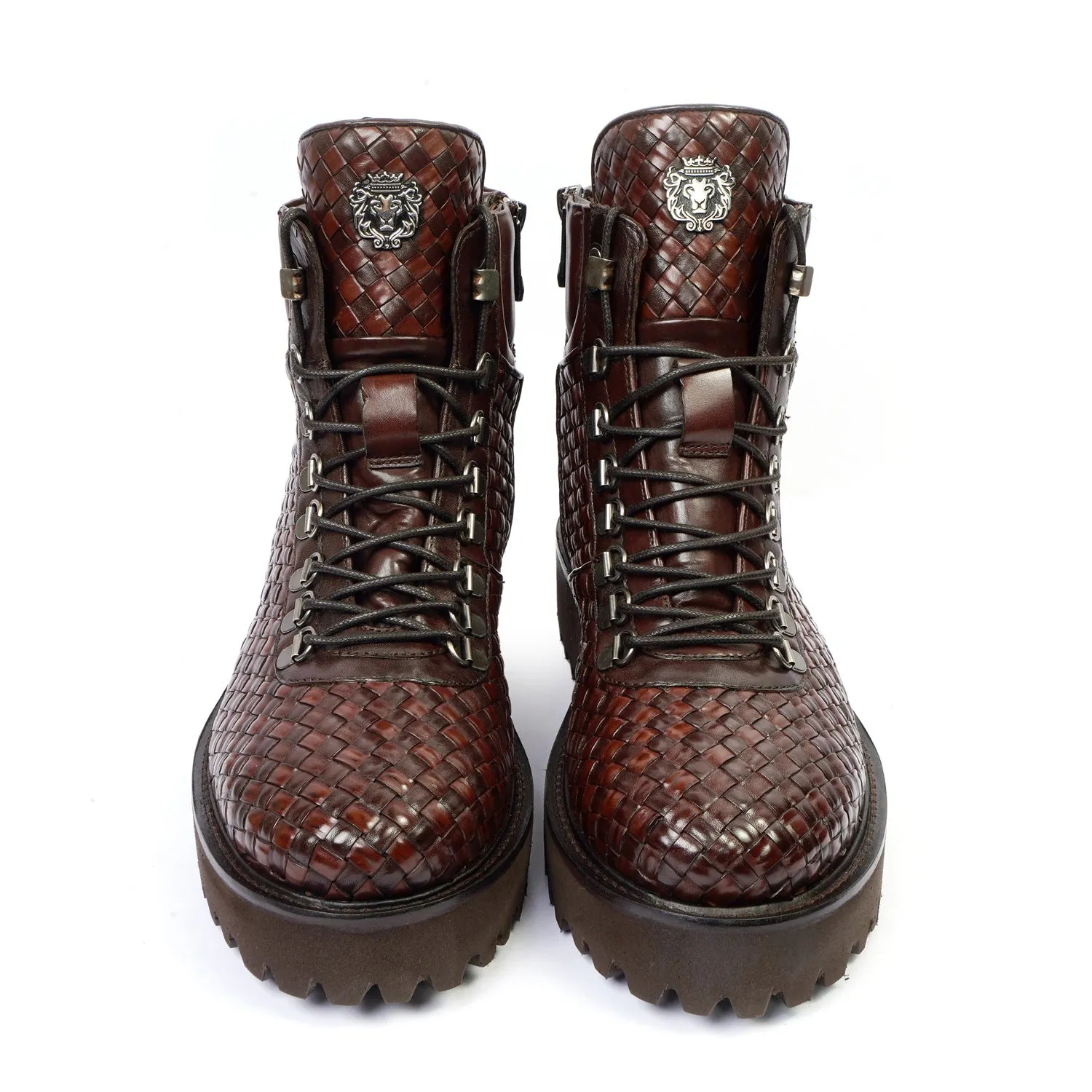 Premium Weaved Pattern Leather Lightweight Chunky Boots